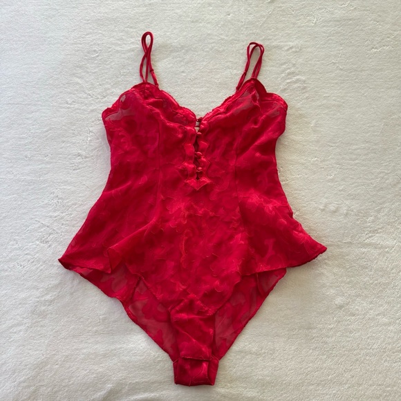 Vintage Victoria Secret Bodysuit Women’s Red Gold Label Teddy Snap Crotch - Picture 2 of 8